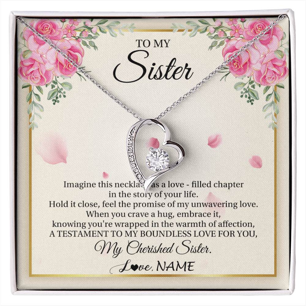 Forever Love Necklace 14K White Gold Finish | 1 | Personalized To My Sister From Brother Imagine This Necklace As A Love Sister Birthday Gifts Jewelry Graduation Christmas Customized Gift Box Message Card | siriusteestore