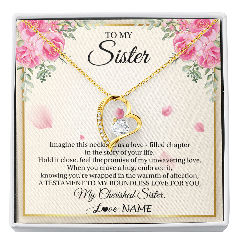 Forever Love Necklace 18K Yellow Gold Finish | 1 | Personalized To My Sister From Brother Imagine This Necklace As A Love Sister Birthday Gifts Jewelry Graduation Christmas Customized Gift Box Message Card | siriusteestore