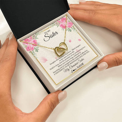 Interlocking Hearts Necklace 18K Yellow Gold Finish | 2 | Personalized To My Sister From Brother Imagine This Necklace As A Love Sister Birthday Gifts Jewelry Graduation Christmas Customized Gift Box Message Card | siriusteestore