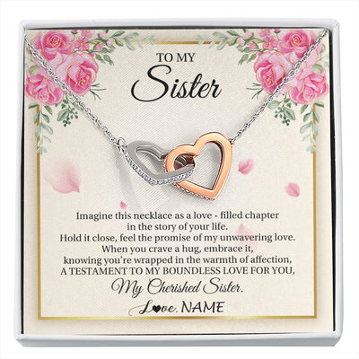 Interlocking Hearts Necklace Stainless Steel & Rose Gold Finish | 1 | Personalized To My Sister From Brother Imagine This Necklace As A Love Sister Birthday Gifts Jewelry Graduation Christmas Customized Gift Box Message Card | siriusteestore