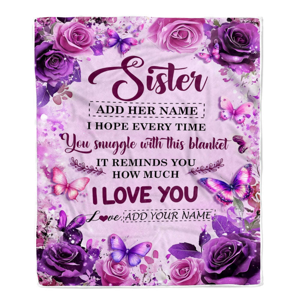 Personalized To My Sister Gifts Blanket From Brother Purple Floral Birthday Gifts For Sister Graduation Christmas Custom Fleece Throw Blanket | siriusteestore