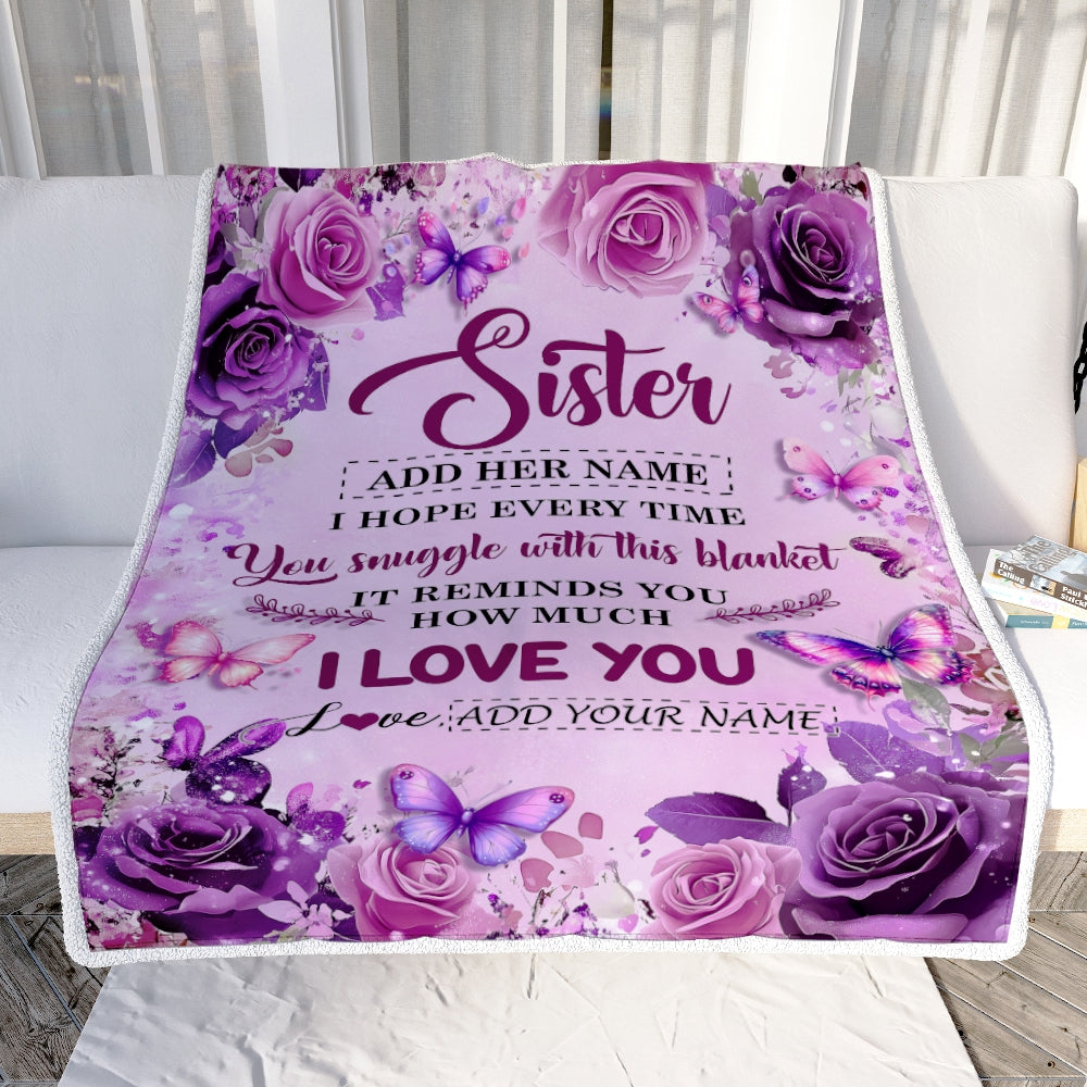 Personalized To My Sister Gifts Blanket From Brother Purple Floral Birthday Gifts For Sister Graduation Christmas Custom Fleece Throw Blanket | siriusteestore