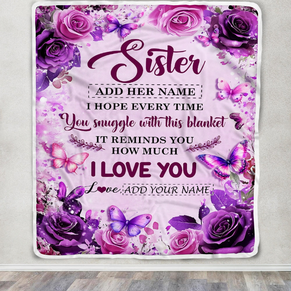 Personalized To My Sister Gifts Blanket From Brother Purple Floral Birthday Gifts For Sister Graduation Christmas Custom Fleece Throw Blanket | siriusteestore