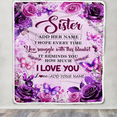 Personalized To My Sister Gifts Blanket From Brother Purple Floral Birthday Gifts For Sister Graduation Christmas Custom Fleece Throw Blanket | siriusteestore