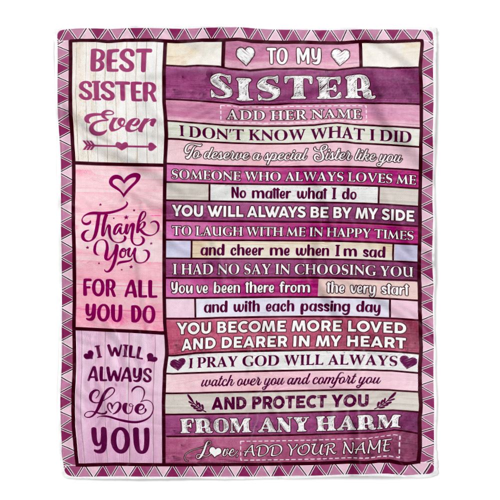 Personalized To My Sister Gifts Blanket From Brother Wood Thank You For All Gifts For Sister Birthday Gifts Sister Graduation Christmas Fleece Throw Blanket | siriusteestore