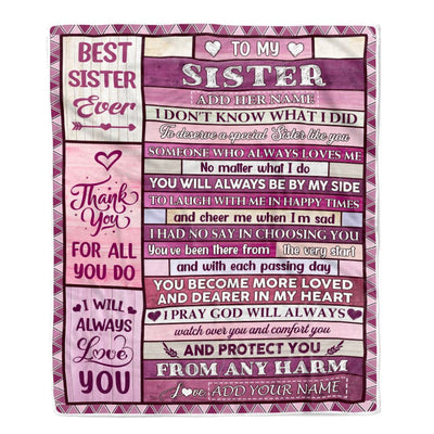 Personalized To My Sister Gifts Blanket From Brother Wood Thank You For All Gifts For Sister Birthday Gifts Sister Graduation Christmas Fleece Throw Blanket | siriusteestore