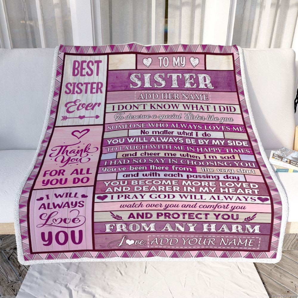 Personalized To My Sister Gifts Blanket From Brother Wood Thank You For All Gifts For Sister Birthday Gifts Sister Graduation Christmas Fleece Throw Blanket | siriusteestore