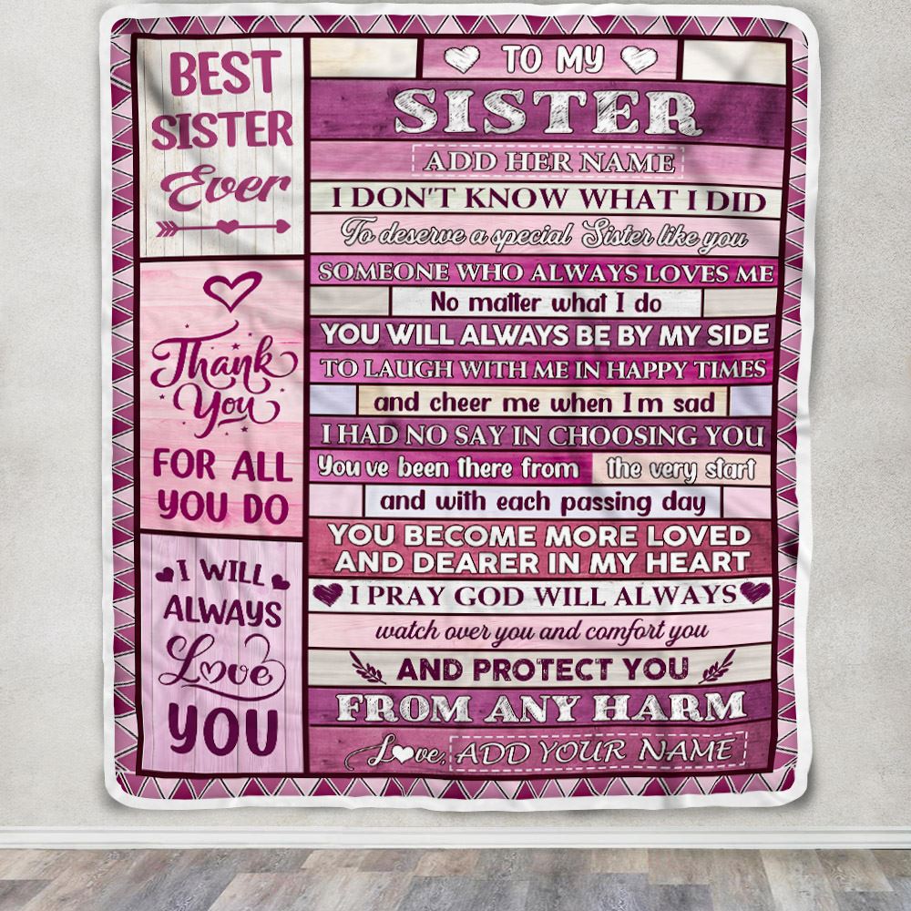 Personalized To My Sister Gifts Blanket From Brother Wood Thank You For All Gifts For Sister Birthday Gifts Sister Graduation Christmas Fleece Throw Blanket | siriusteestore