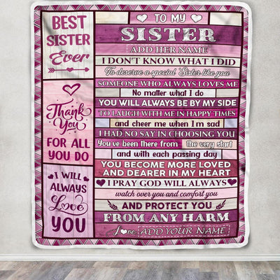 Personalized To My Sister Gifts Blanket From Brother Wood Thank You For All Gifts For Sister Birthday Gifts Sister Graduation Christmas Fleece Throw Blanket | siriusteestore