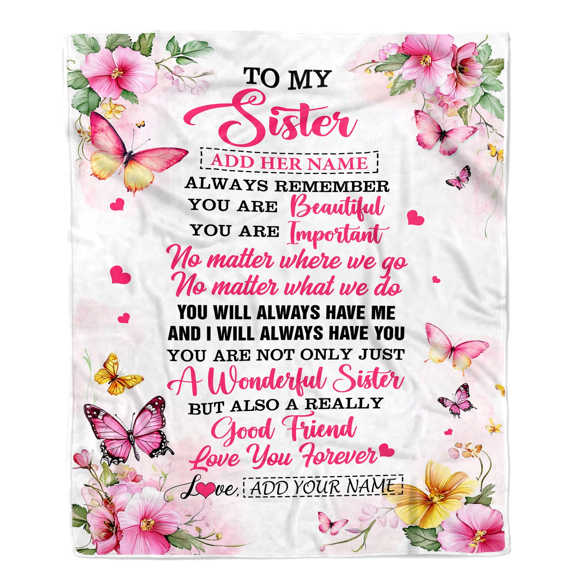 Personalized To My Sister Gifts Blanket From Brother You Are Beautiful Birthday Gifts For Sister Graduation Christmas Custom Fleece Throw Blanket | siriusteestore