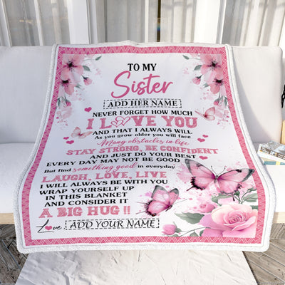 Personalized To My Sister Gifts From Brother Blanket I Love You Butterfly Birthday Gifts For Sister Graduation Christmas Customized Fleece Throw Blanket | siriusteestore