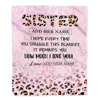 Personalized To My Sister Gifts From Brother Blanket Pink Leopard Happy Birthday Gifts For Sister Graduation Christmas Customized Fleece Throw Blanket | siriusteestore