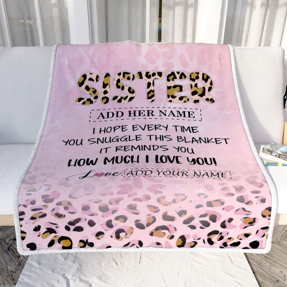 Personalized To My Sister Gifts From Brother Blanket Pink Leopard Happy Birthday Gifts For Sister Graduation Christmas Customized Fleece Throw Blanket | siriusteestore
