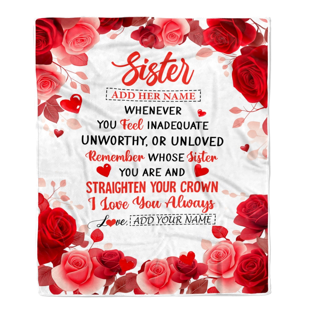 Personalized To My Sister Gifts From Brother Blanket Rose Flower Anniversary Birthday Gifts Sister Graduation Christmas Custom Fleece Throw Blanket | siriusteestore