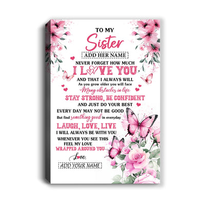 Personalized To My Sister Gifts From Brother Canvas I Love You Butterfly Birthday Gifts For Sister Graduation Christmas Custom Wall Art Framed Canvas | siriusteestore