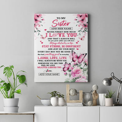 Personalized To My Sister Gifts From Brother Canvas I Love You Butterfly Birthday Gifts For Sister Graduation Christmas Custom Wall Art Framed Canvas | siriusteestore