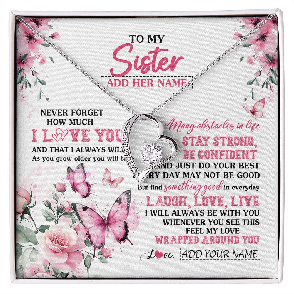 Forever Love Necklace 14K White Gold Finish | 1 | Personalized To My Sister Gifts From Brother Necklace I Love You Butterfly Birthday Gifts For Sister Graduation Christmas Custom Gift Box Message Card | https://siriusteestore.