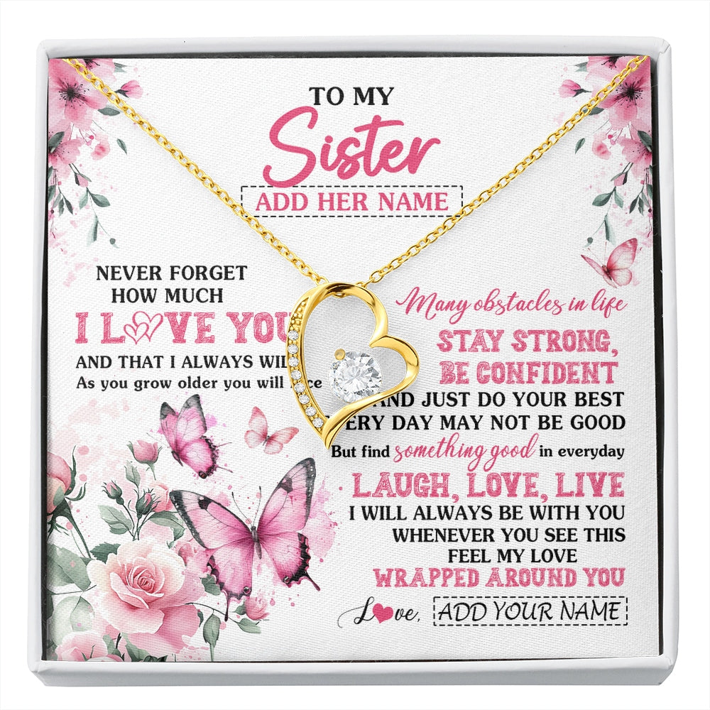 Forever Love Necklace 18K Yellow Gold Finish | 1 | Personalized To My Sister Gifts From Brother Necklace I Love You Butterfly Birthday Gifts For Sister Graduation Christmas Custom Gift Box Message Card | https://siriusteestore.