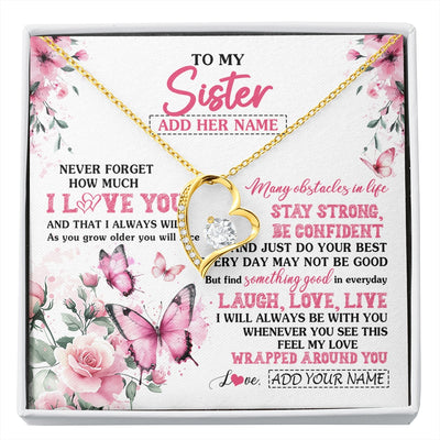 Forever Love Necklace 18K Yellow Gold Finish | 1 | Personalized To My Sister Gifts From Brother Necklace I Love You Butterfly Birthday Gifts For Sister Graduation Christmas Custom Gift Box Message Card | https://siriusteestore.