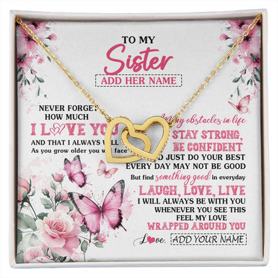 Interlocking Hearts Necklace 18K Yellow Gold Finish | 1 | Personalized To My Sister Gifts From Brother Necklace I Love You Butterfly Birthday Gifts For Sister Graduation Christmas Custom Gift Box Message Card | https://siriusteestore.