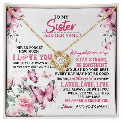 Love Knot Necklace 18K Yellow Gold Finish | 1 | Personalized To My Sister Gifts From Brother Necklace I Love You Butterfly Birthday Gifts For Sister Graduation Christmas Custom Gift Box Message Card | https://siriusteestore.