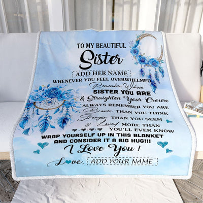 Personalized To My Sister Gifts From Brother Sister Blanket Dream Catcher Blue Sister Birthday Gifts Graduation Christmas Customized Fleece Throw Blanket | siriusteestore