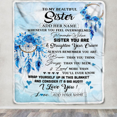 Personalized To My Sister Gifts From Brother Sister Blanket Dream Catcher Blue Sister Birthday Gifts Graduation Christmas Customized Fleece Throw Blanket | siriusteestore