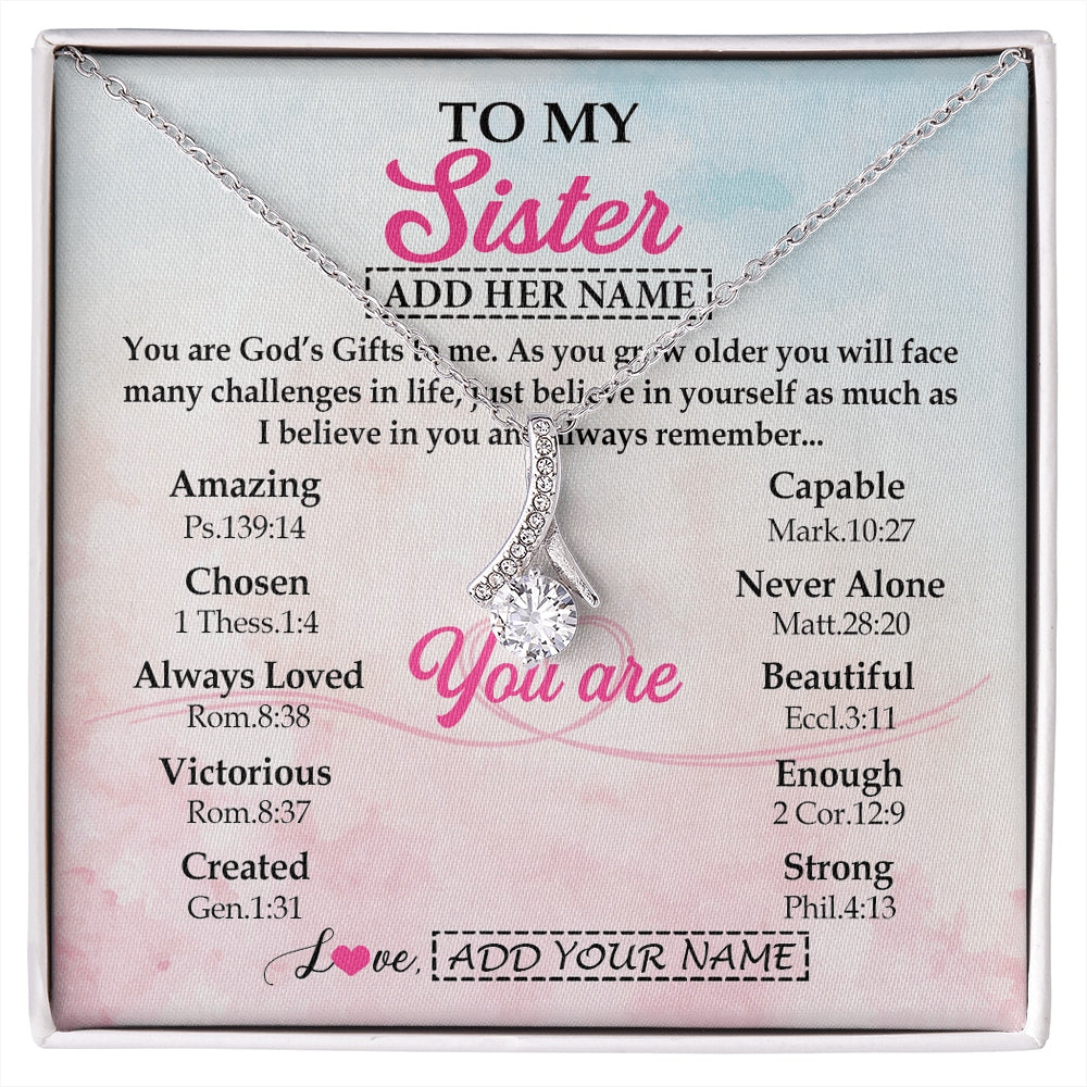 Alluring Beauty Necklace 14K White Gold Finish | 1 | Personalized To My Sister Gifts Necklace From Brother Christian Religious Jewelry Gifts For Sister Birthday Graduation Christmas Custom Gift Box Message Card | https://siriusteestore.
