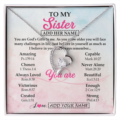 Forever Love Necklace 14K White Gold Finish | 1 | Personalized To My Sister Gifts Necklace From Brother Christian Religious Jewelry Gifts For Sister Birthday Graduation Christmas Custom Gift Box Message Card | https://siriusteestore.