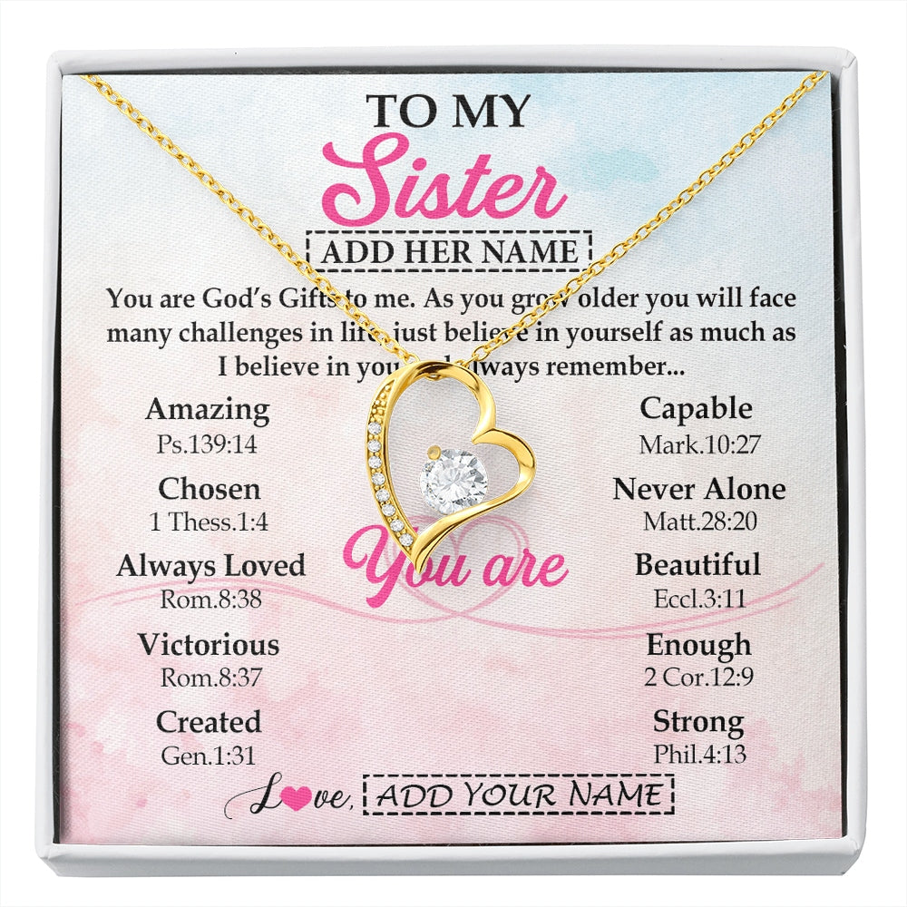 Forever Love Necklace 18K Yellow Gold Finish | 1 | Personalized To My Sister Gifts Necklace From Brother Christian Religious Jewelry Gifts For Sister Birthday Graduation Christmas Custom Gift Box Message Card | https://siriusteestore.