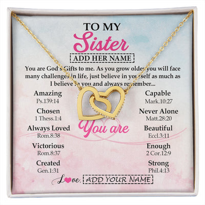 Interlocking Hearts Necklace 18K Yellow Gold Finish | 1 | Personalized To My Sister Gifts Necklace From Brother Christian Religious Jewelry Gifts For Sister Birthday Graduation Christmas Custom Gift Box Message Card | https://siriusteestore.