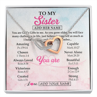 Interlocking Hearts Necklace Stainless Steel & Rose Gold Finish | 1 | Personalized To My Sister Gifts Necklace From Brother Christian Religious Jewelry Gifts For Sister Birthday Graduation Christmas Custom Gift Box Message Card | https://siriusteestore.