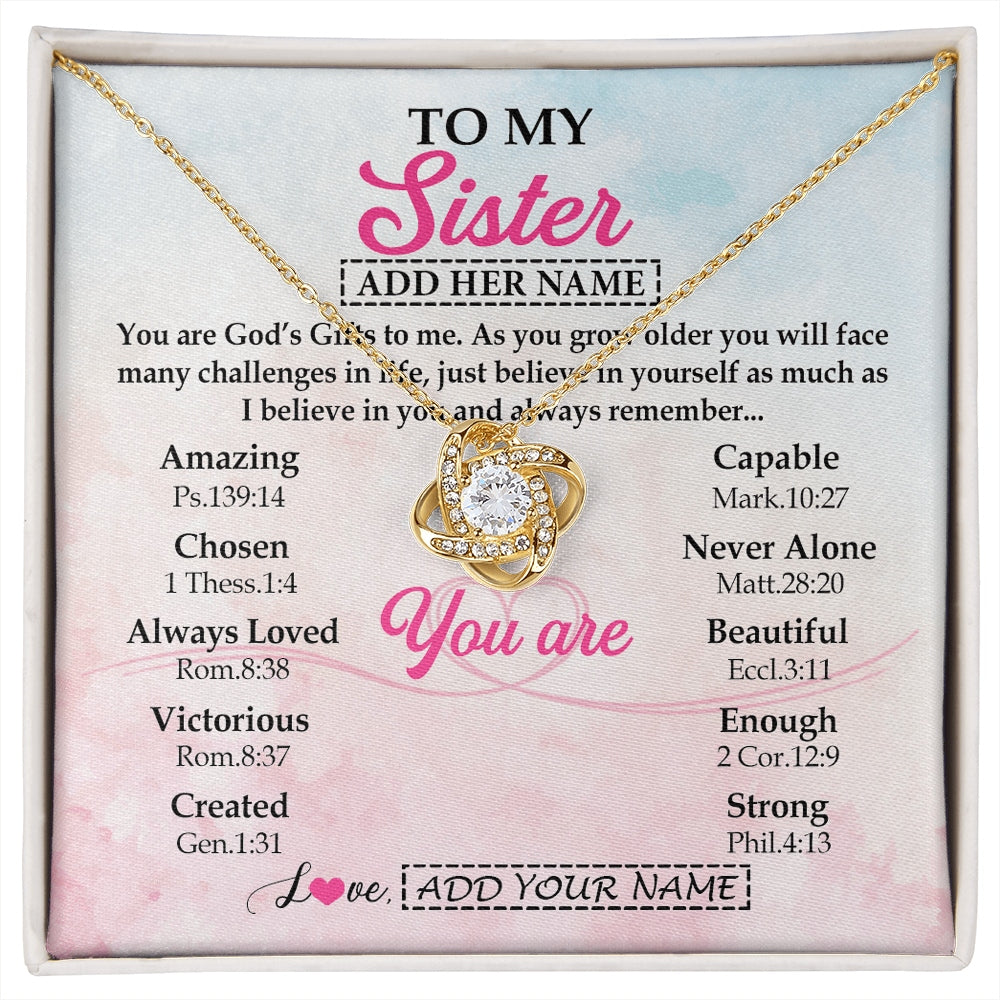 Love Knot Necklace 18K Yellow Gold Finish | 1 | Personalized To My Sister Gifts Necklace From Brother Christian Religious Jewelry Gifts For Sister Birthday Graduation Christmas Custom Gift Box Message Card | https://siriusteestore.