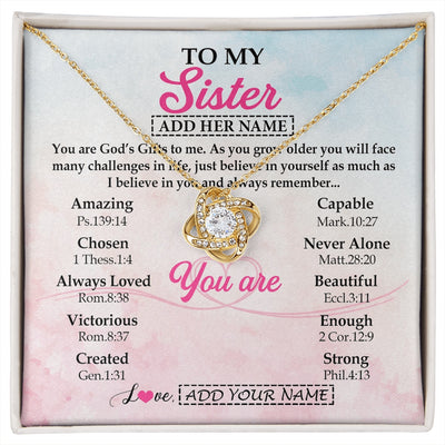 Love Knot Necklace 18K Yellow Gold Finish | 1 | Personalized To My Sister Gifts Necklace From Brother Christian Religious Jewelry Gifts For Sister Birthday Graduation Christmas Custom Gift Box Message Card | https://siriusteestore.