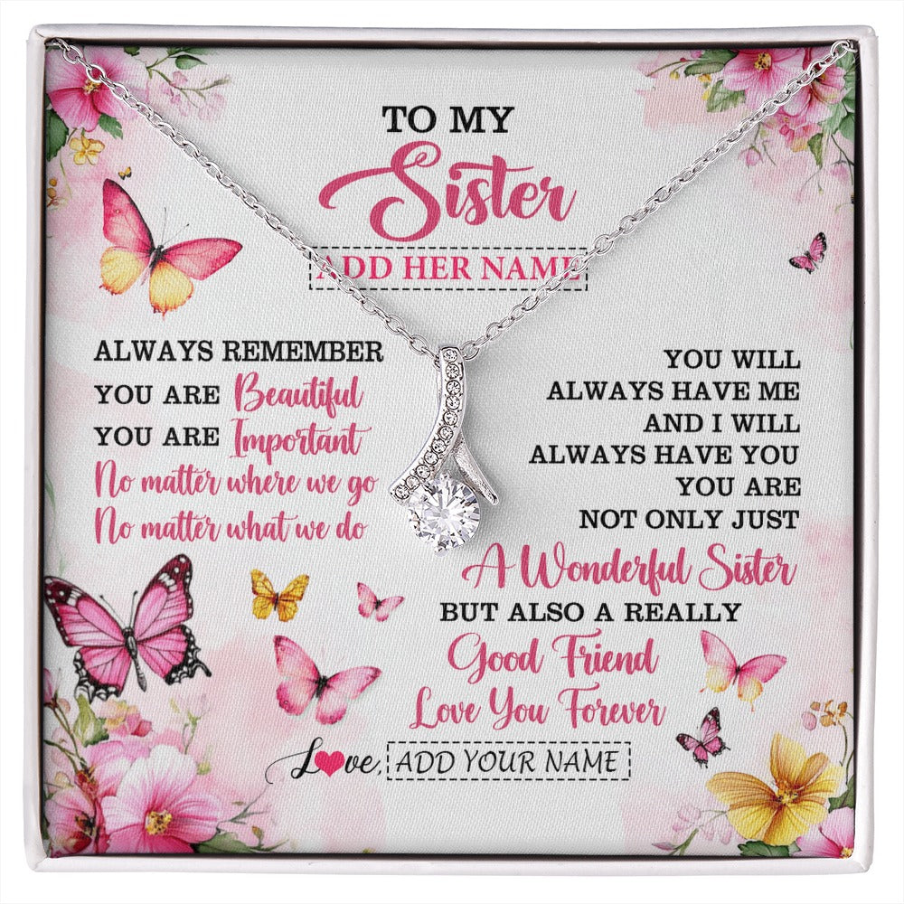 Alluring Beauty Necklace 14K White Gold Finish | 1 | Personalized To My Sister Gifts Necklace From Brother You Are Beautiful Birthday Gifts For Sister Graduation Christmas Custom Gift Box Message Card | https://siriusteestore.