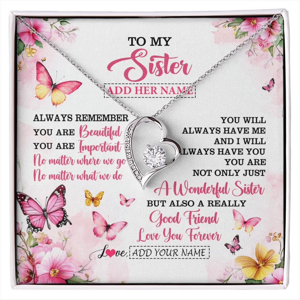 Forever Love Necklace 14K White Gold Finish | 1 | Personalized To My Sister Gifts Necklace From Brother You Are Beautiful Birthday Gifts For Sister Graduation Christmas Custom Gift Box Message Card | https://siriusteestore.