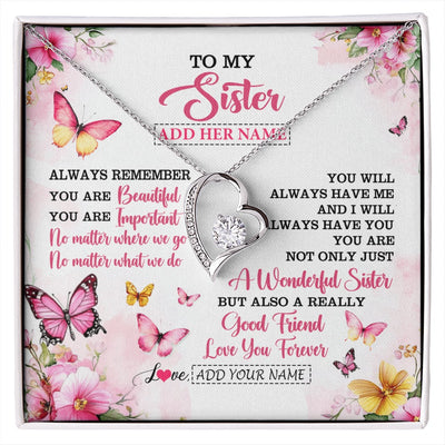 Forever Love Necklace 14K White Gold Finish | 1 | Personalized To My Sister Gifts Necklace From Brother You Are Beautiful Birthday Gifts For Sister Graduation Christmas Custom Gift Box Message Card | https://siriusteestore.