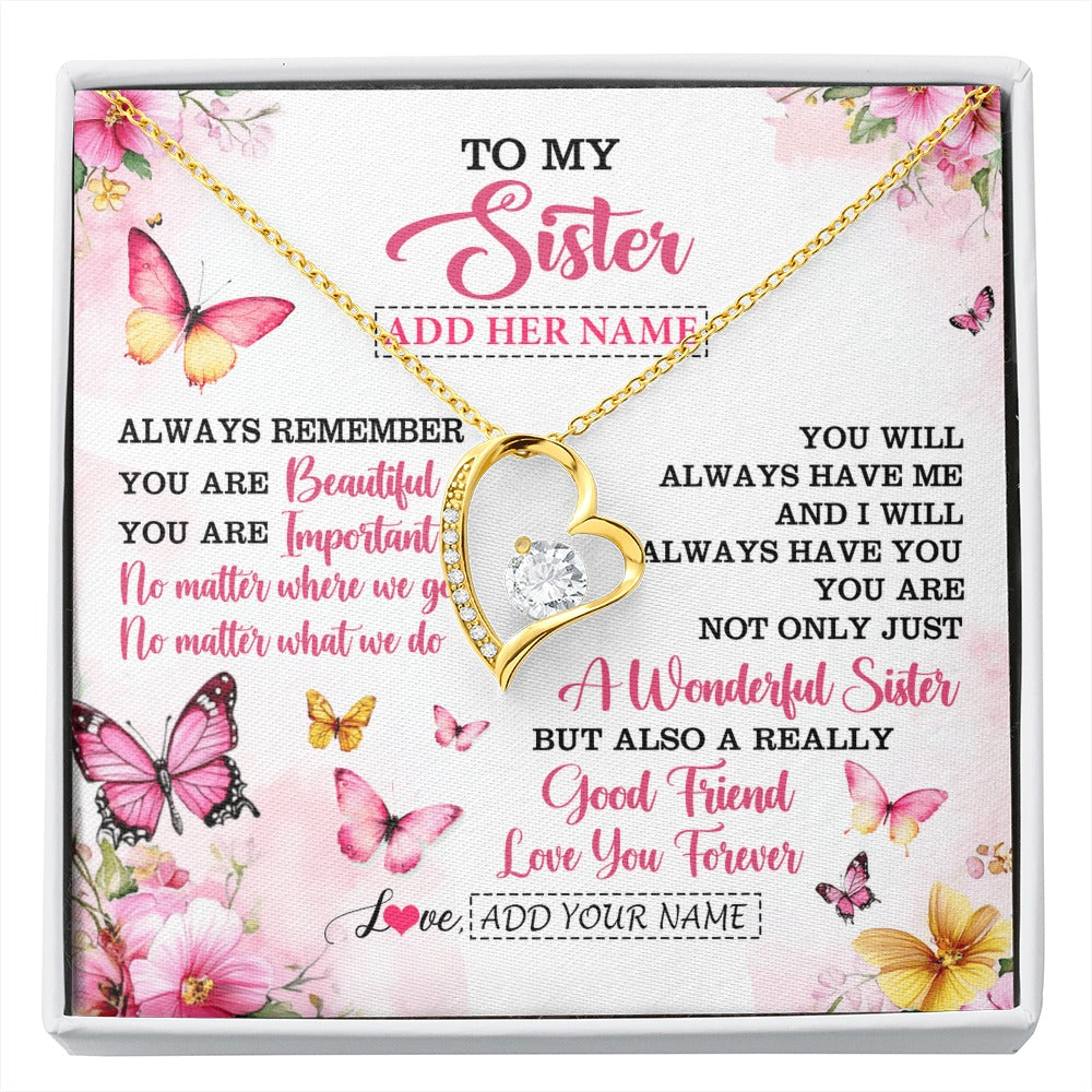 Forever Love Necklace 18K Yellow Gold Finish | 1 | Personalized To My Sister Gifts Necklace From Brother You Are Beautiful Birthday Gifts For Sister Graduation Christmas Custom Gift Box Message Card | https://siriusteestore.