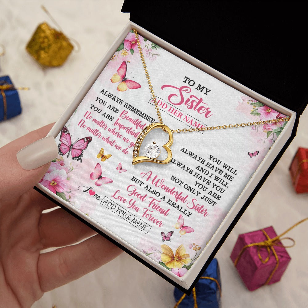 Forever Love Necklace 18K Yellow Gold Finish | 2 | Personalized To My Sister Gifts Necklace From Brother You Are Beautiful Birthday Gifts For Sister Graduation Christmas Custom Gift Box Message Card | https://siriusteestore.