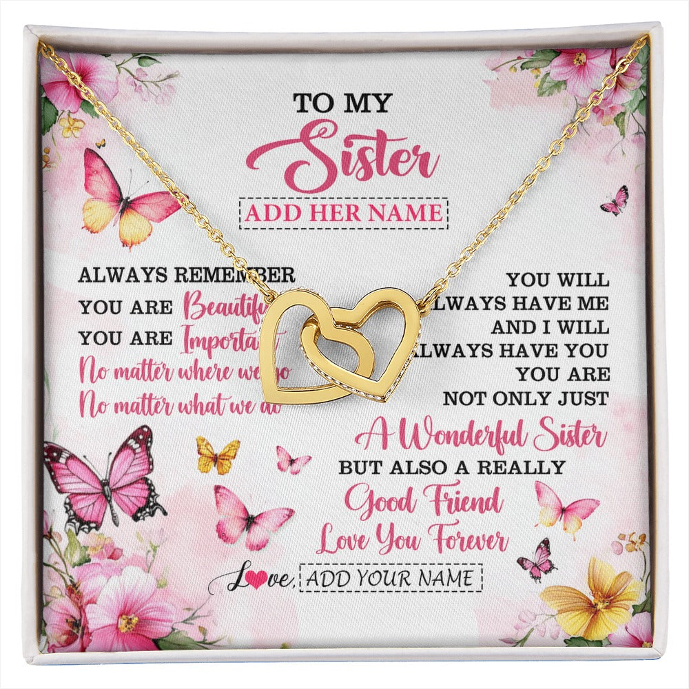 Interlocking Hearts Necklace 18K Yellow Gold Finish | 1 | Personalized To My Sister Gifts Necklace From Brother You Are Beautiful Birthday Gifts For Sister Graduation Christmas Custom Gift Box Message Card | https://siriusteestore.