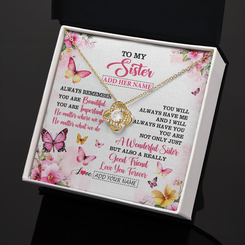 Love Knot Necklace 18K Yellow Gold Finish | 2 | Personalized To My Sister Gifts Necklace From Brother You Are Beautiful Birthday Gifts For Sister Graduation Christmas Custom Gift Box Message Card | https://siriusteestore.
