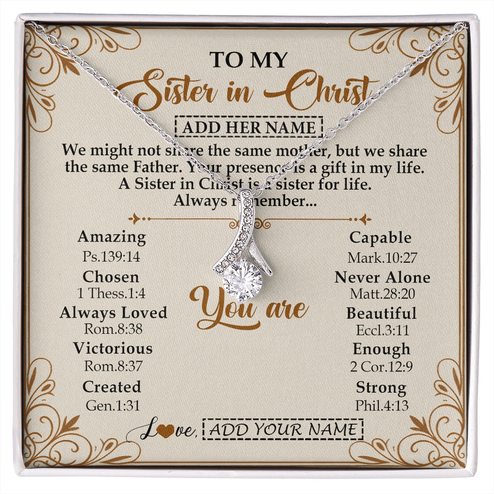 Alluring Beauty Necklace 14K White Gold Finish | 1 | Personalized To My Sister In Christ From Brother Necklace Always Remember Birthday Gift Idea For Sister Gifts Christmas Christian Custom Gift Box Message Card | https://siriusteestore.