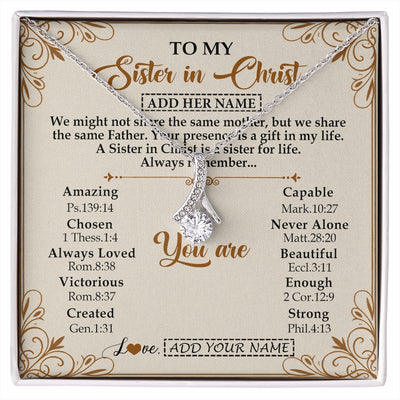 Alluring Beauty Necklace 14K White Gold Finish | 1 | Personalized To My Sister In Christ From Brother Necklace Always Remember Birthday Gift Idea For Sister Gifts Christmas Christian Custom Gift Box Message Card | https://siriusteestore.