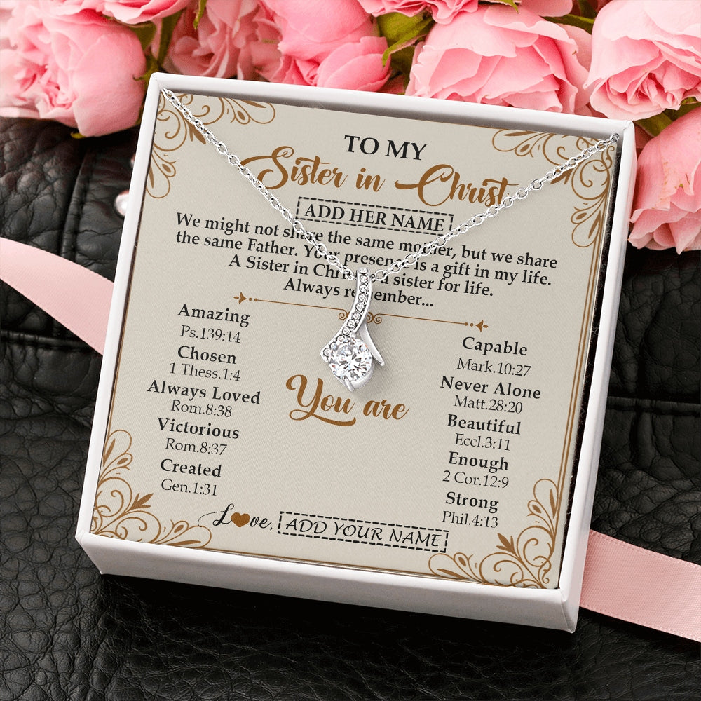 Alluring Beauty Necklace 14K White Gold Finish | 2 | Personalized To My Sister In Christ From Brother Necklace Always Remember Birthday Gift Idea For Sister Gifts Christmas Christian Custom Gift Box Message Card | https://siriusteestore.