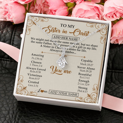 Alluring Beauty Necklace 14K White Gold Finish | 2 | Personalized To My Sister In Christ From Brother Necklace Always Remember Birthday Gift Idea For Sister Gifts Christmas Christian Custom Gift Box Message Card | https://siriusteestore.