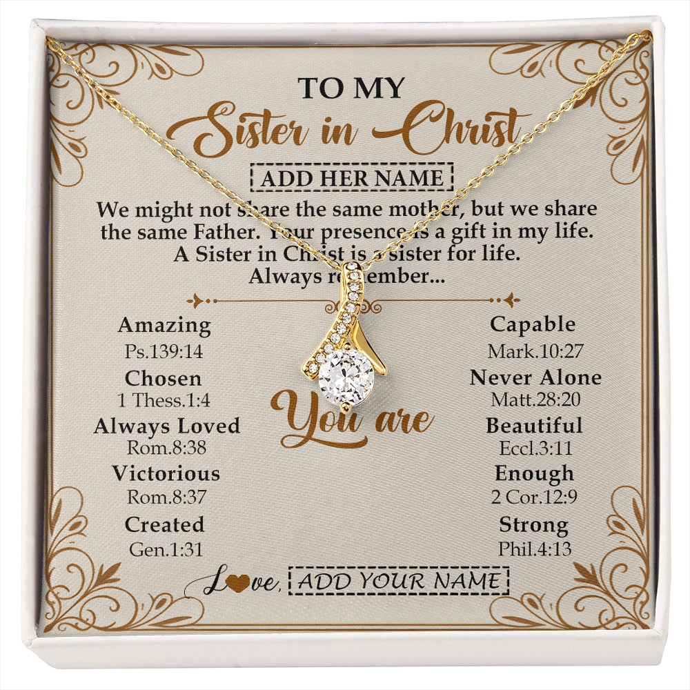 Alluring Beauty Necklace 18K Yellow Gold Finish | 1 | Personalized To My Sister In Christ From Brother Necklace Always Remember Birthday Gift Idea For Sister Gifts Christmas Christian Custom Gift Box Message Card | https://siriusteestore.