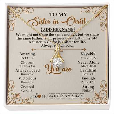 Alluring Beauty Necklace 18K Yellow Gold Finish | 1 | Personalized To My Sister In Christ From Brother Necklace Always Remember Birthday Gift Idea For Sister Gifts Christmas Christian Custom Gift Box Message Card | https://siriusteestore.