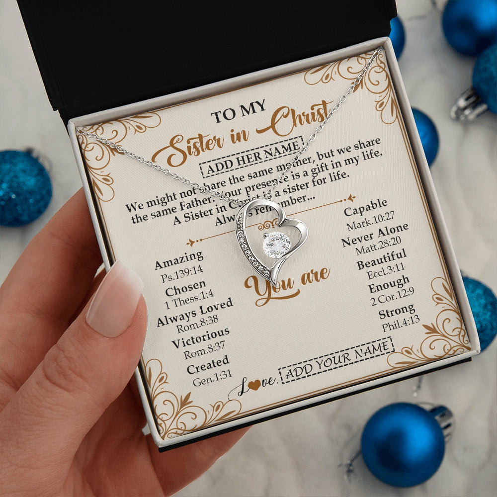 Forever Love Necklace 14K White Gold Finish | 2 | Personalized To My Sister In Christ From Brother Necklace Always Remember Birthday Gift Idea For Sister Gifts Christmas Christian Custom Gift Box Message Card | https://siriusteestore.