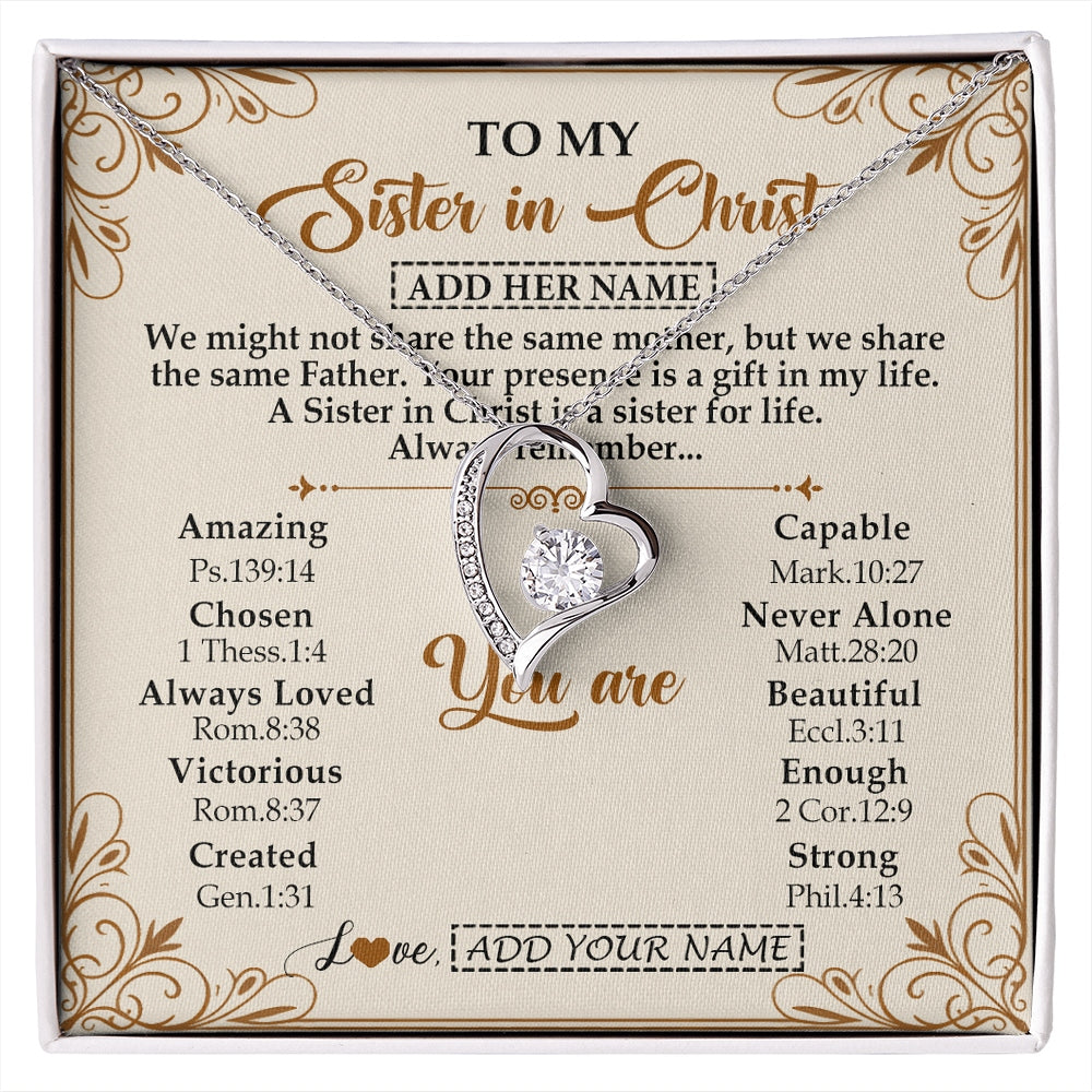 Forever Love Necklace 14K White Gold Finish | 1 | Personalized To My Sister In Christ From Brother Necklace Always Remember Birthday Gift Idea For Sister Gifts Christmas Christian Custom Gift Box Message Card | https://siriusteestore.
