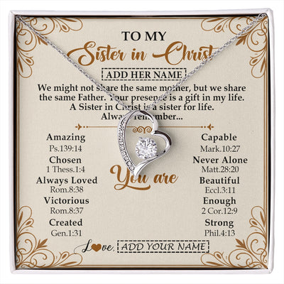 Forever Love Necklace 14K White Gold Finish | 1 | Personalized To My Sister In Christ From Brother Necklace Always Remember Birthday Gift Idea For Sister Gifts Christmas Christian Custom Gift Box Message Card | https://siriusteestore.